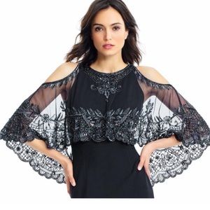 Aiden Mattox Beaded Cape Cocktail Dress